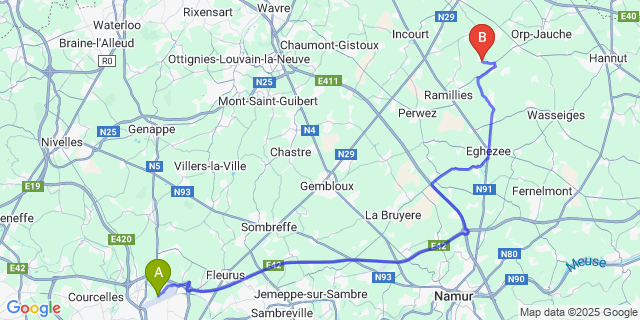 Map: Charleroi Airport Brussels South (CRL) to Autre-Eglise