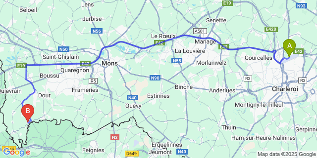 Map: Charleroi Airport Brussels South (CRL) to Autreppe