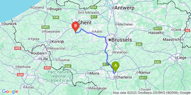 Map: Charleroi Airport Brussels South (CRL) to Baaigem