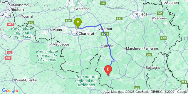 Map: Charleroi Airport Brussels South (CRL) to Baillamont