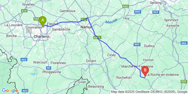 Map: Charleroi Airport Brussels South (CRL) to Bande