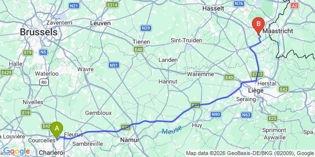 Map: Charleroi Airport Brussels South (CRL) to Barneveld