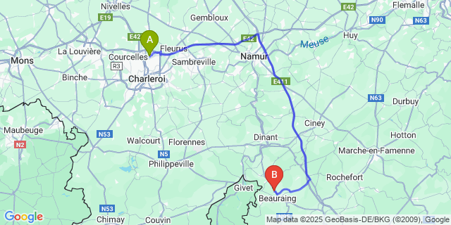 Map: Charleroi Airport Brussels South (CRL) to Baronville