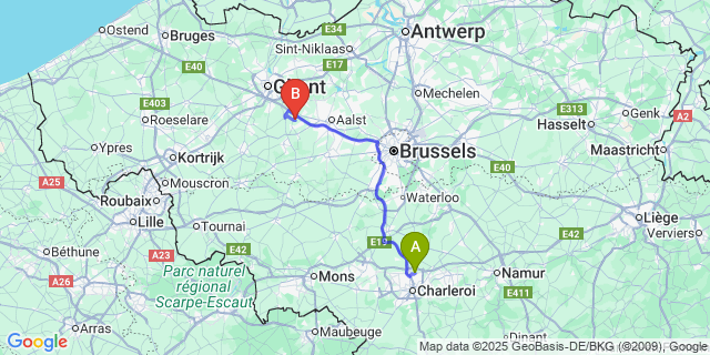 Map: Charleroi Airport Brussels South (CRL) to Bavegem