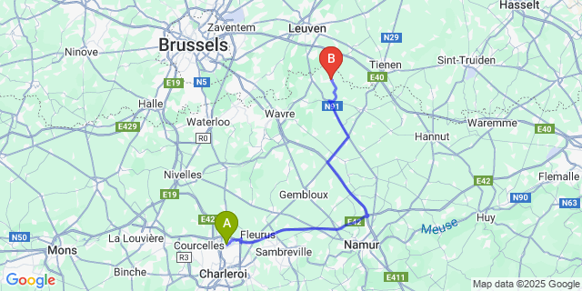 Map: Charleroi Airport Brussels South (CRL) to Beauvechain