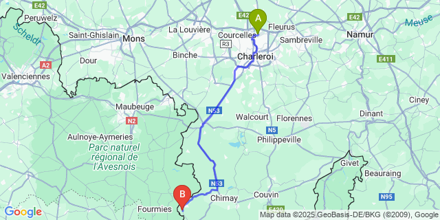 Map: Charleroi Airport Brussels South (CRL) to Beauwelz