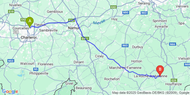 Map: Charleroi Airport Brussels South (CRL) to Berismenil