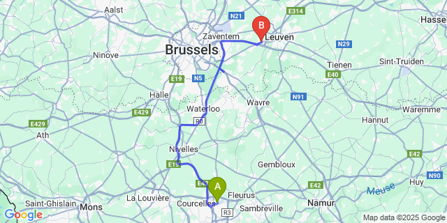 Map: Charleroi Airport Brussels South (CRL) to Bertem