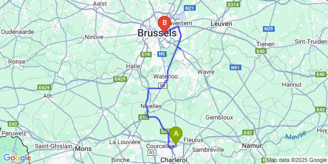 Map: Charleroi Airport Brussels South (CRL) to Best Western Plus Park Hotel Brussels