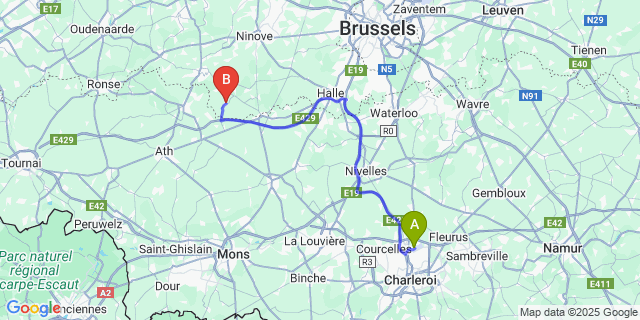 Map: Charleroi Airport Brussels South (CRL) to Bever