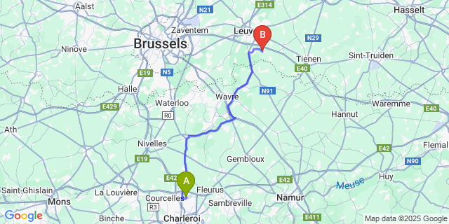 Map: Charleroi Airport Brussels South (CRL) to Bierbeek