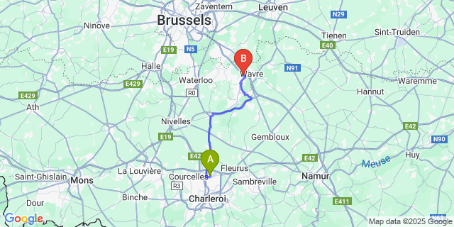 Map: Charleroi Airport Brussels South (CRL) to Bierges