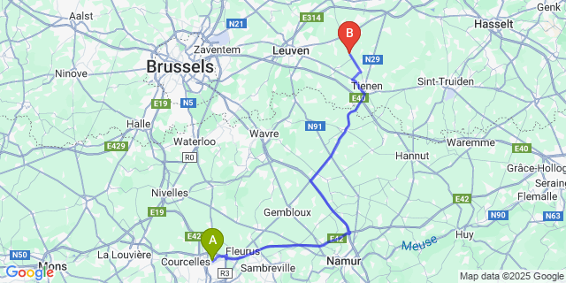 Map: Charleroi Airport Brussels South (CRL) to Binkom