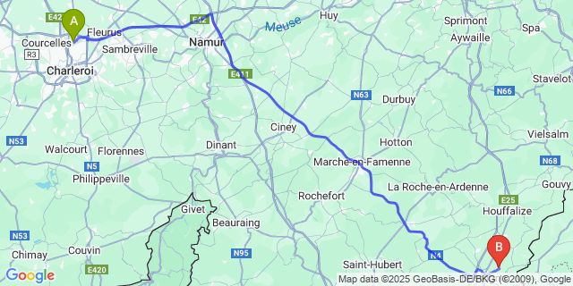Map: Charleroi Airport Brussels South (CRL) to Bizory