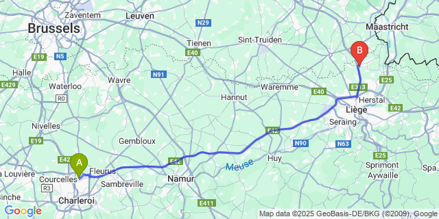 Map: Charleroi Airport Brussels South (CRL) to Boirs