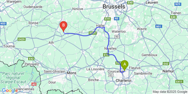 Map: Charleroi Airport Brussels South (CRL) to Bois-De-Lessines