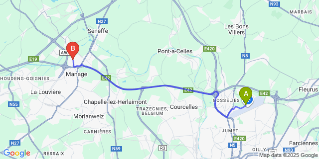 Map: Charleroi Airport Brussels South (CRL) to Bois-DHaine