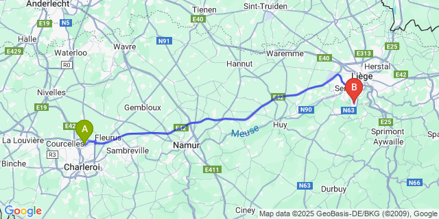Map: Charleroi Airport Brussels South (CRL) to Boncelles