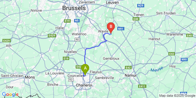 Map: Charleroi Airport Brussels South (CRL) to Bonlez