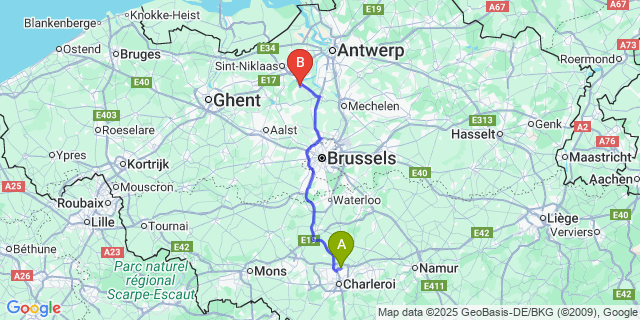 Map: Charleroi Airport Brussels South (CRL) to Bonnem