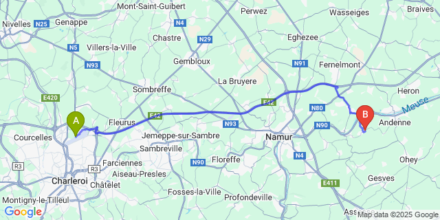 Map: Charleroi Airport Brussels South (CRL) to Bonneville