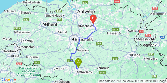 Map: Charleroi Airport Brussels South (CRL) to Booischot