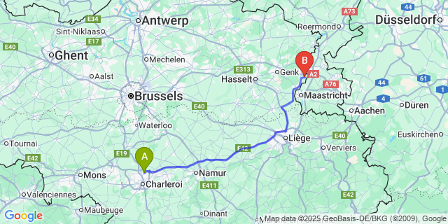 Map: Charleroi Airport Brussels South (CRL) to Boorsem