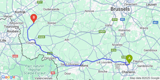 Map: Charleroi Airport Brussels South (CRL) to Bossuit