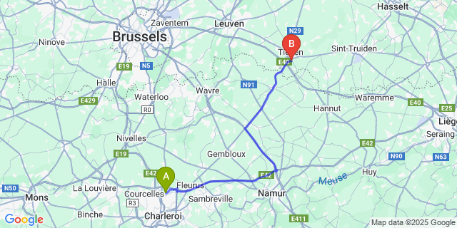 Map: Charleroi Airport Brussels South (CRL) to Bost