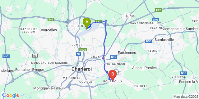 Map: Charleroi Airport Brussels South (CRL) to Bouffioulx