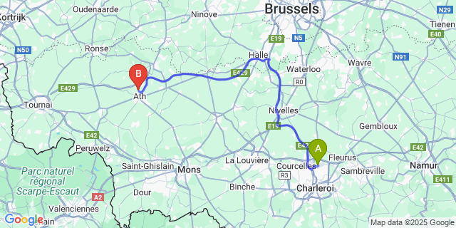Map: Charleroi Airport Brussels South (CRL) to Bouvignies