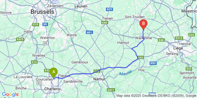 Map: Charleroi Airport Brussels South (CRL) to Bovelingen