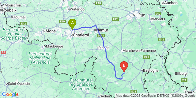 Map: Charleroi Airport Brussels South (CRL) to Bras