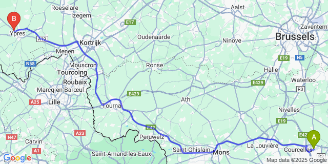 Map: Charleroi Airport Brussels South (CRL) to Brielen