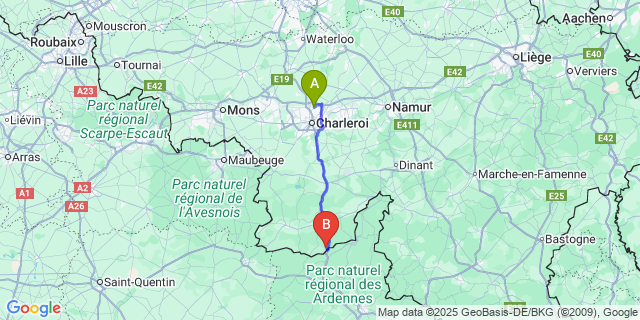 Map: Charleroi Airport Brussels South (CRL) to Br?ly