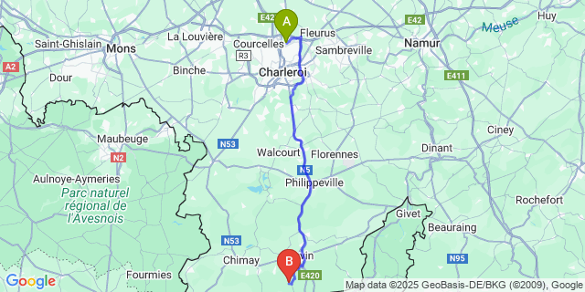Map: Charleroi Airport Brussels South (CRL) to Br?ly-De-Pesche