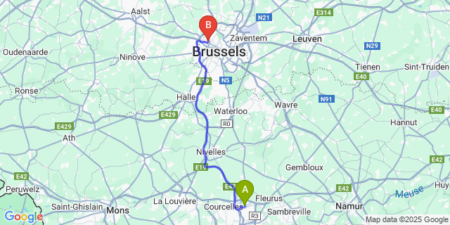 Map: Charleroi Airport Brussels South (CRL) to Brussel (Ganshoren)