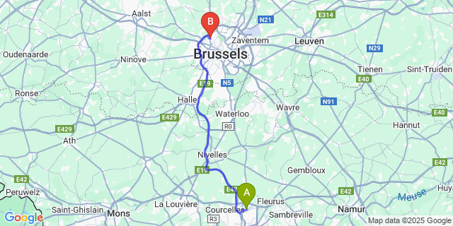 Map: Charleroi Airport Brussels South (CRL) to Brussel (Jette)