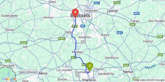 Map: Charleroi Airport Brussels South (CRL) to Bruxelles (Anderlecht)