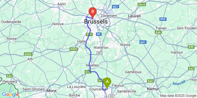 Map: Charleroi Airport Brussels South (CRL) to Bruxelles (Koekelberg)