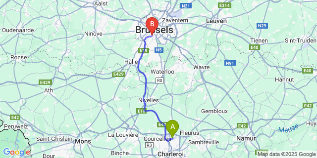 Map: Charleroi Airport Brussels South (CRL) to Bruxelles (Saint-Gilles)