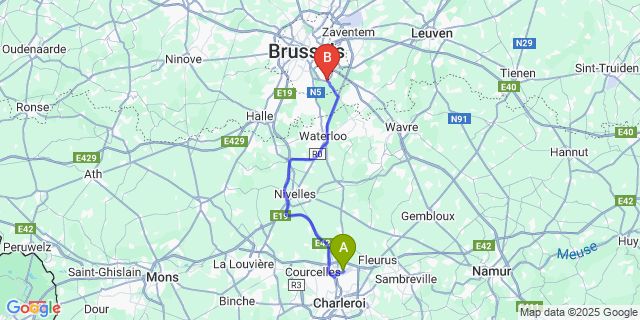 Map: Charleroi Airport Brussels South (CRL) to Bruxelles (Watermael-Boitsfort)