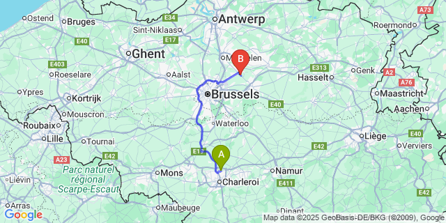 Map: Charleroi Airport Brussels South (CRL) to Buken