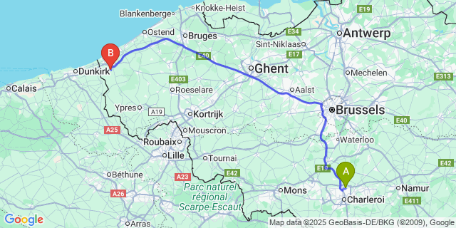 Map: Charleroi Airport Brussels South (CRL) to Bulskamp