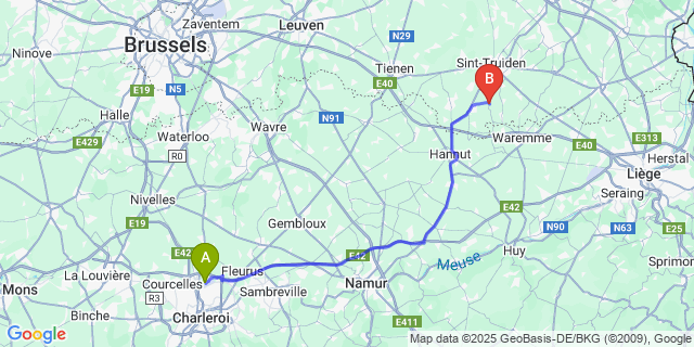 Map: Charleroi Airport Brussels South (CRL) to Buvingen