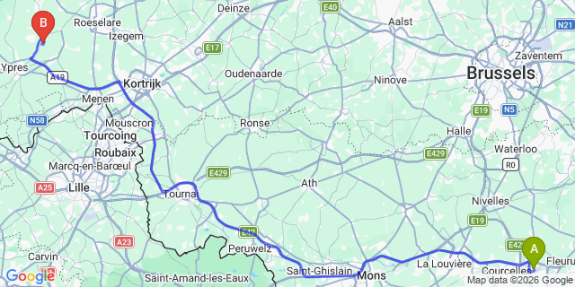 Map: Charleroi Airport Brussels South (CRL) to Carvin