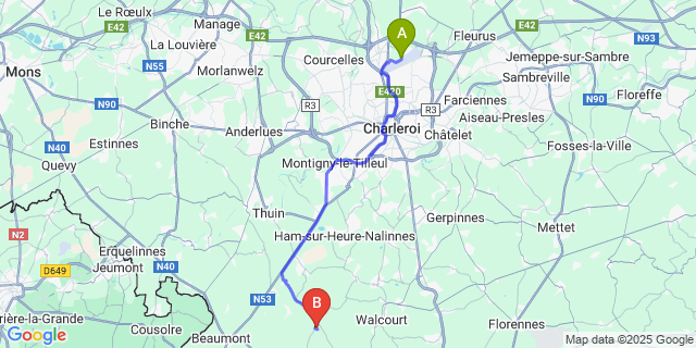 Map: Charleroi Airport Brussels South (CRL) to Castillon