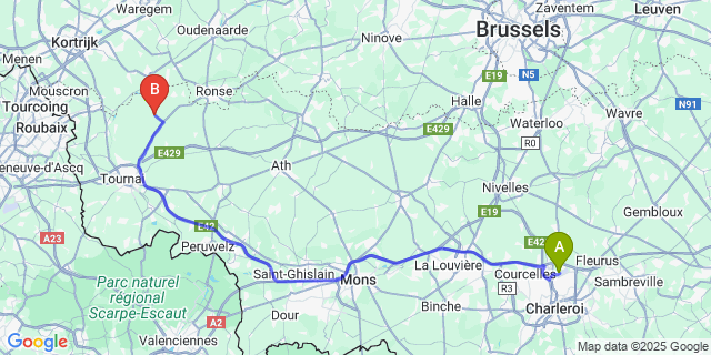 Map: Charleroi Airport Brussels South (CRL) to 