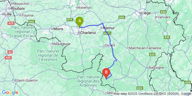Map: Charleroi Airport Brussels South (CRL) to Chairière
