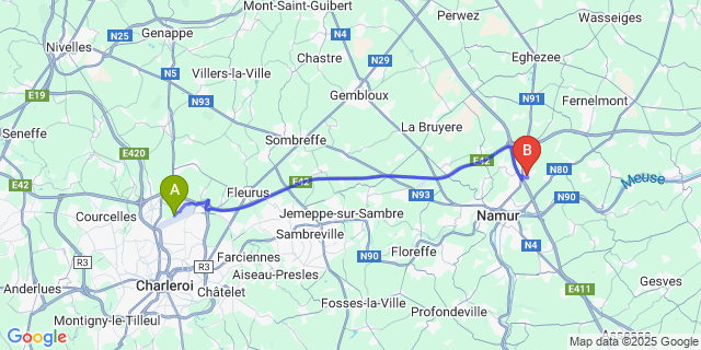 Map: Charleroi Airport Brussels South (CRL) to Champion
